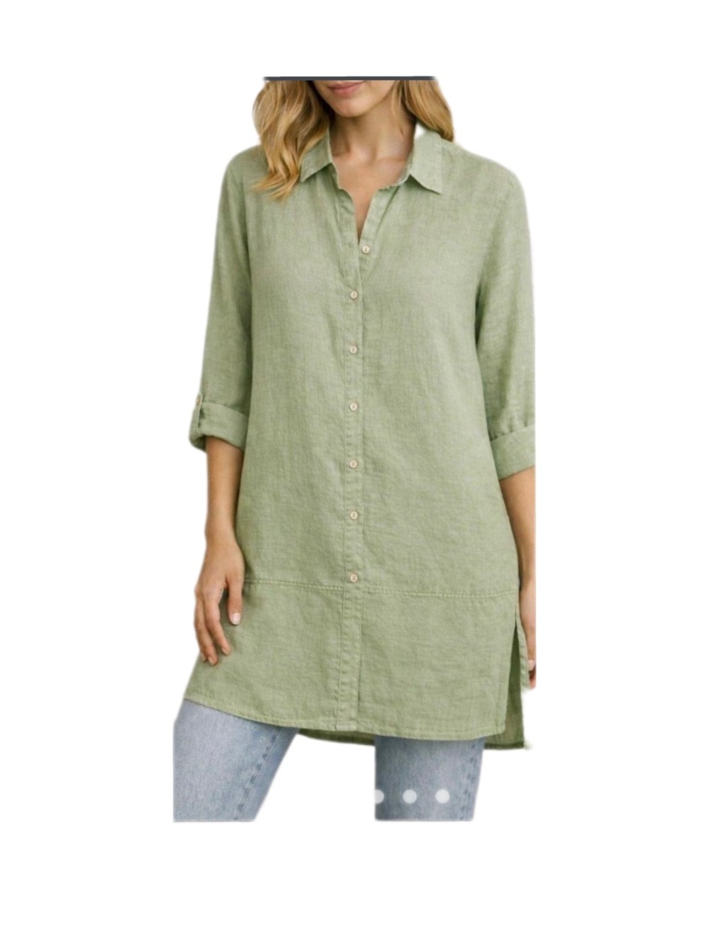 Tahari Neutral Linen Shirt in Light Green